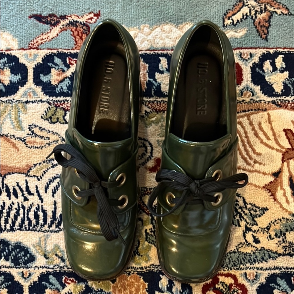 No. 6 Store Patent Leather Oxford Lace-Up Shoes Green - Picture 2 of 8
